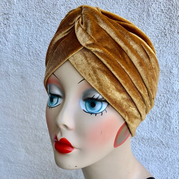 House Of Adornments Accessories - Golden Velvet Pinup Turban cloche hat glamour